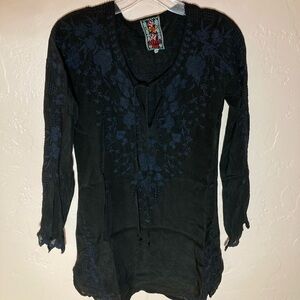 Johnny Was Black Embroidered Blouse